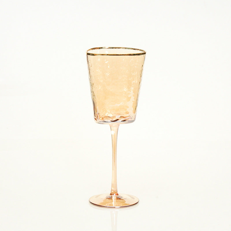 Verre à vin ou champagne en crystal. Creative Hammer Pattern With Gold Edge Pink Gray Crystal Glass.