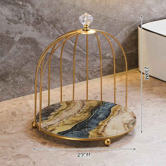 Storage cage for beauty products. Dressing table. Desktop jewelry, lipstick, skincare products. Iron bird cage. 