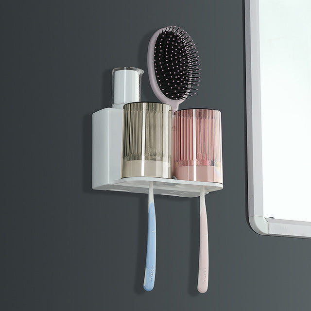 Support pour brosses à dents et dentifrice pour salle de bain. Toothpaste Dispenser Wall-Mounted automatic.