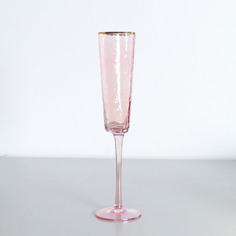Verre à vin ou champagne en crystal. Creative Hammer Pattern With Gold Edge Pink Gray Crystal Glass.