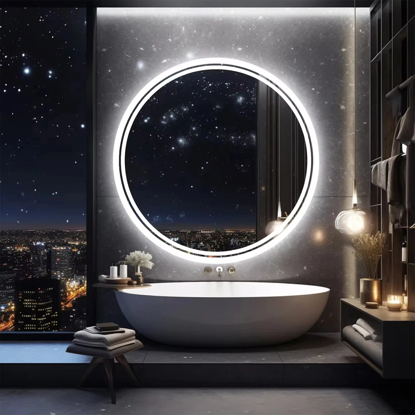 Miroir LED HD pour salle de bain, 40x40cm.