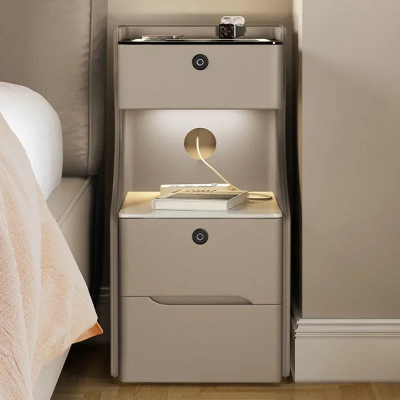 Table de chevet intelligente avec led et chargeur sans fil intégré. Meubles de Chambre.
