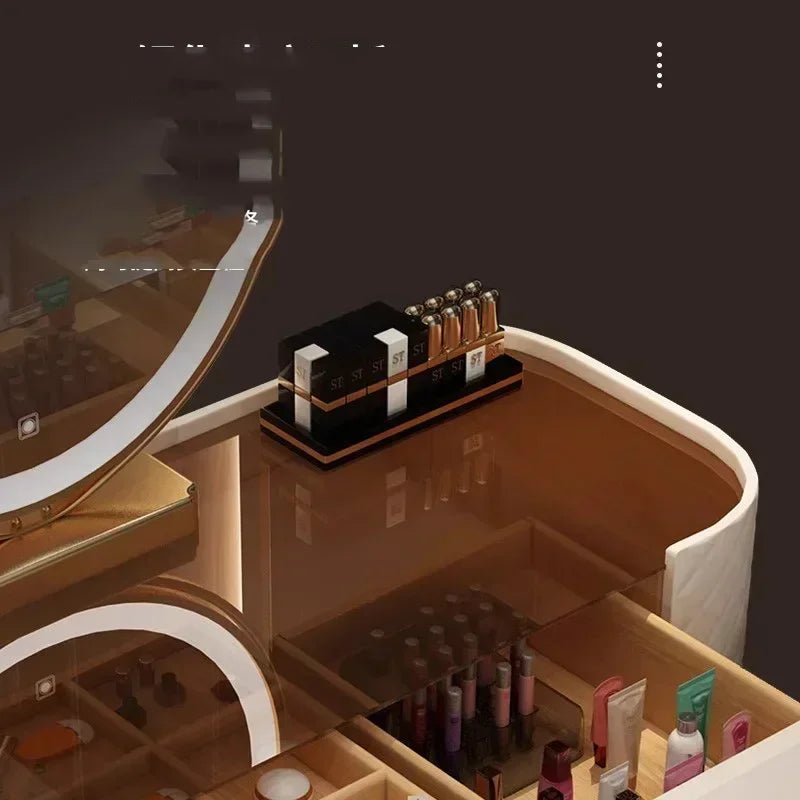 Coiffeuse de luxe 80cm, 2 tiroirs, miroir LED et son fauteuil confortable.