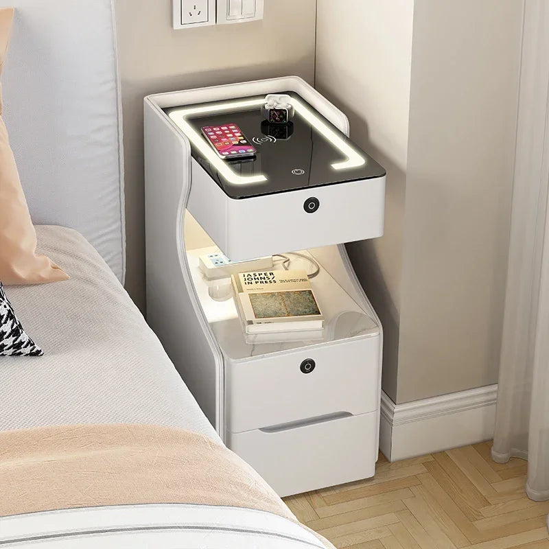 Table de chevet intelligente avec led et chargeur sans fil intégré. Meubles de Chambre.