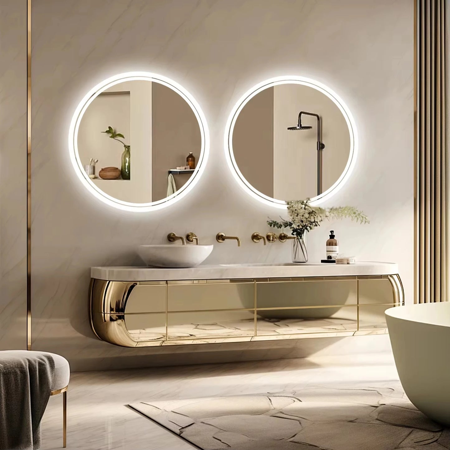Miroir LED HD pour salle de bain, 40x40cm.