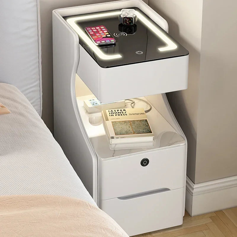 Table de chevet intelligente avec led et chargeur sans fil intégré. Meubles de Chambre.