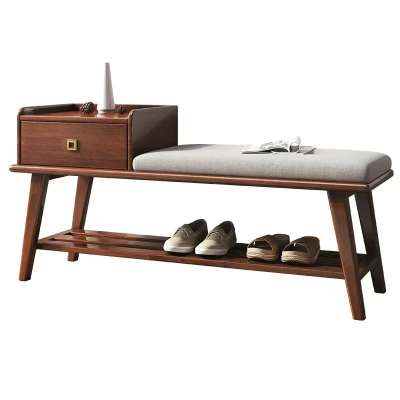Meuble à chaussures avec banc intégré en bois massif, dimension 113x40x22cm.