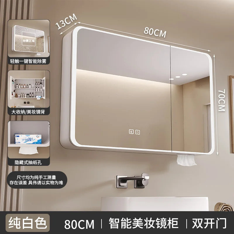 Miroir de salle de bain intelligent avec LED, 80cm avec placards de rangement .