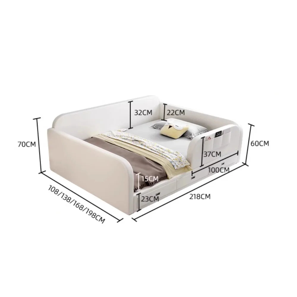 Modern and luxurious bed with slatted base, 90x200, with 3 drawers for storage.