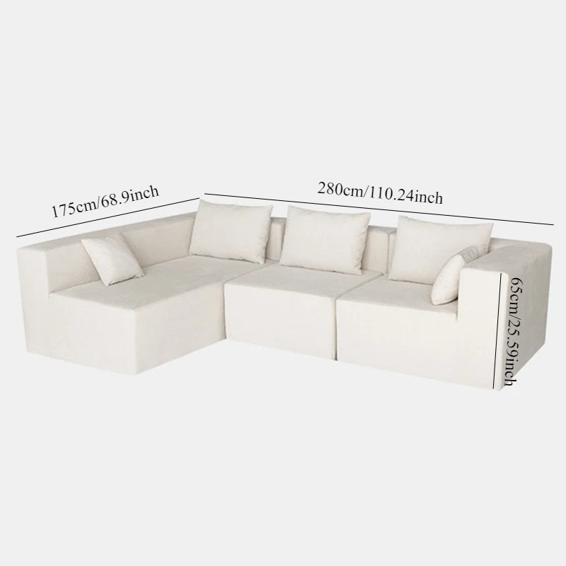 Canapé 4 places modulable blanc, 280cm. Assorti de ses coussins.