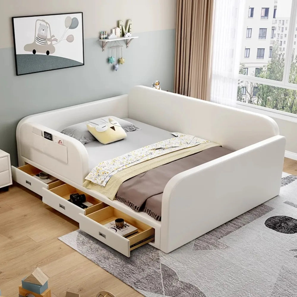 Modern and luxurious bed with slatted base, 90x200, with 3 drawers for storage.