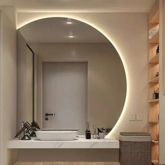 Miroir de salle de bain, design circulaire avec LED, de 90x90cm.