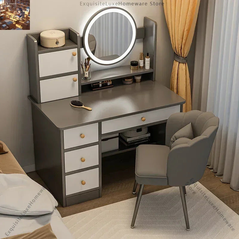 Coiffeuse avec miroir led et tiroirs de rangements pour chambre.