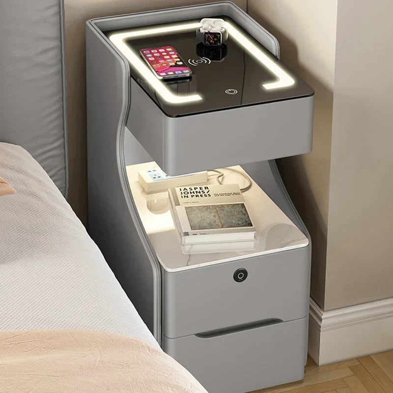 Table de chevet intelligente avec led et chargeur sans fil intégré. Meubles de Chambre.