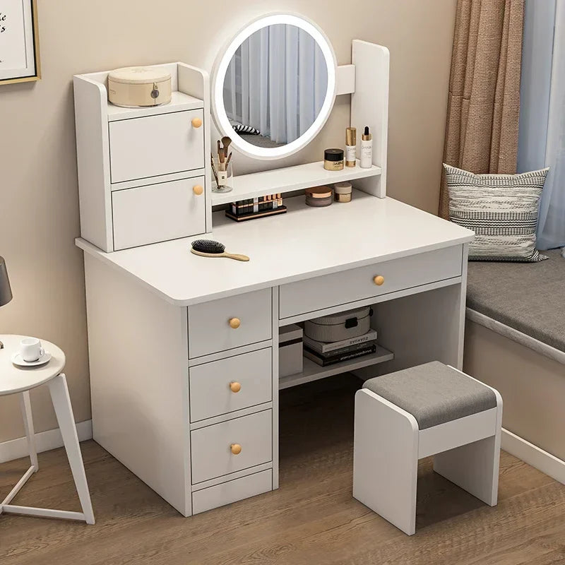 Coiffeuse avec miroir led et tiroirs de rangements pour chambre.