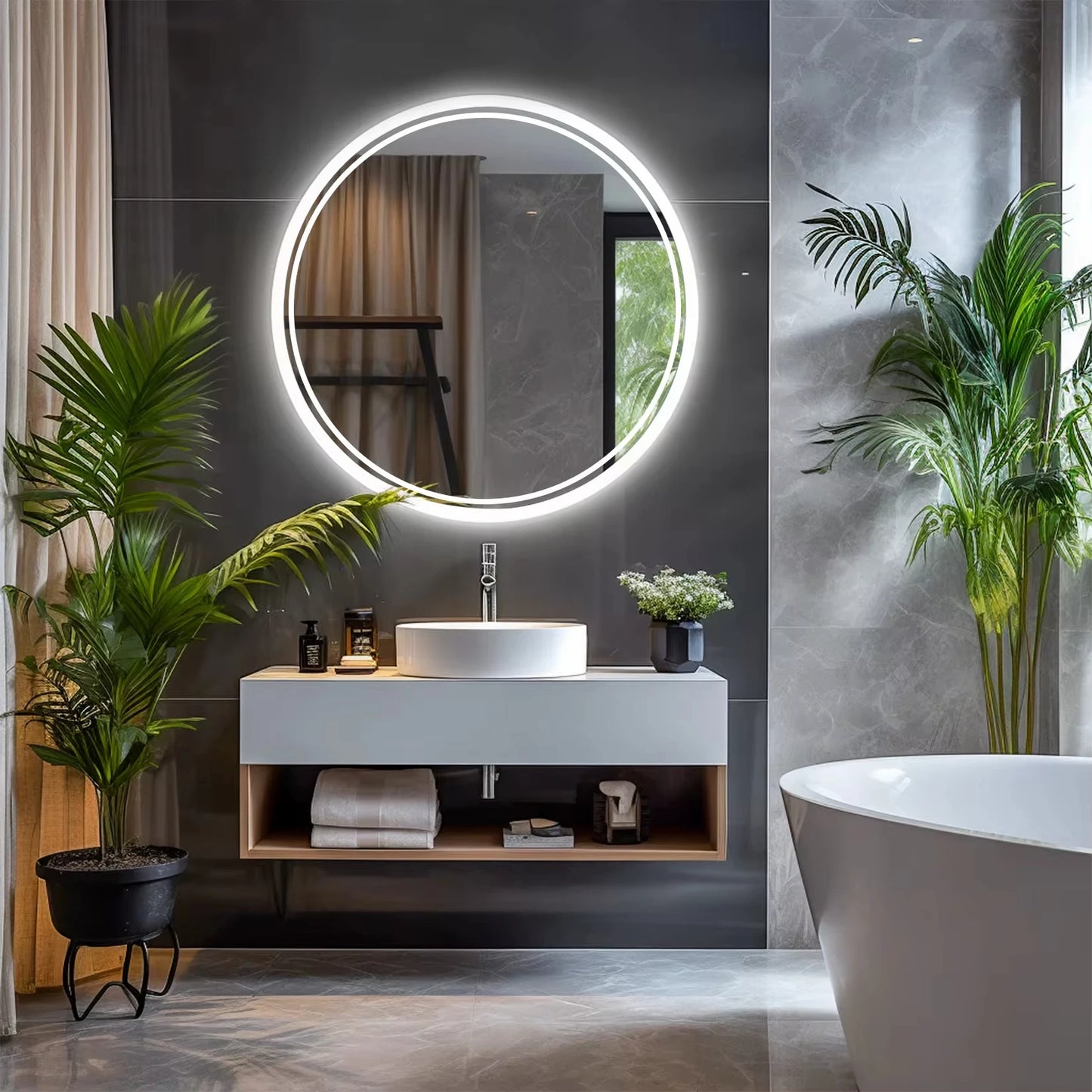 Miroir LED HD pour salle de bain, 40x40cm.
