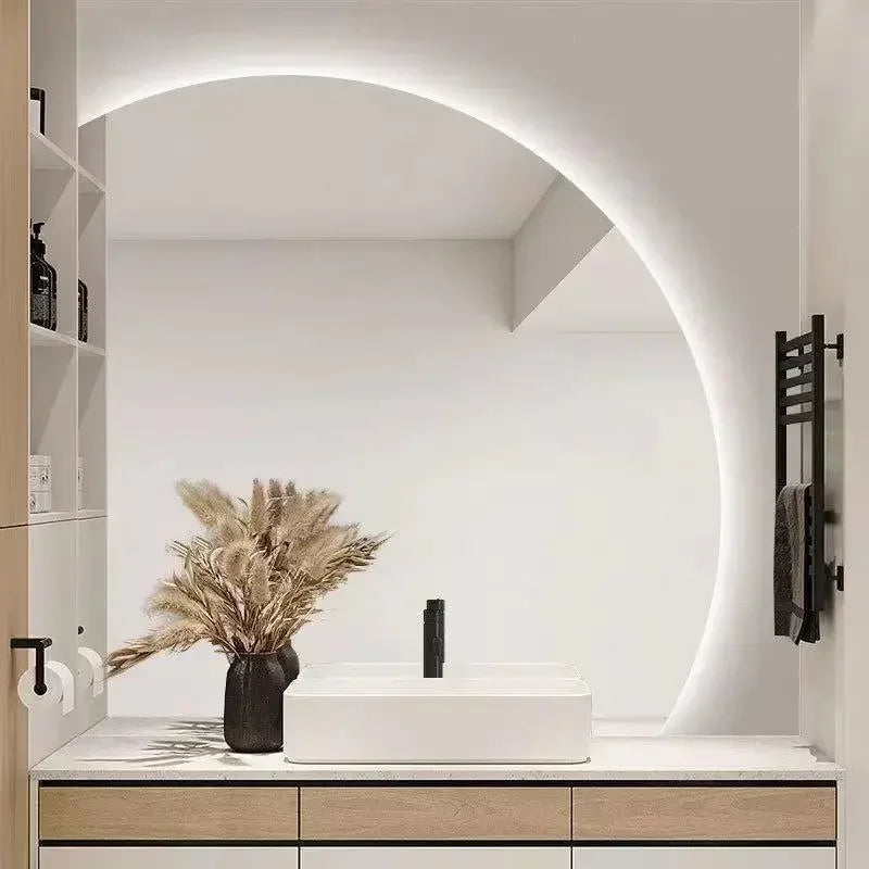 Miroir de salle de bain, design circulaire avec LED, de 90x90cm.