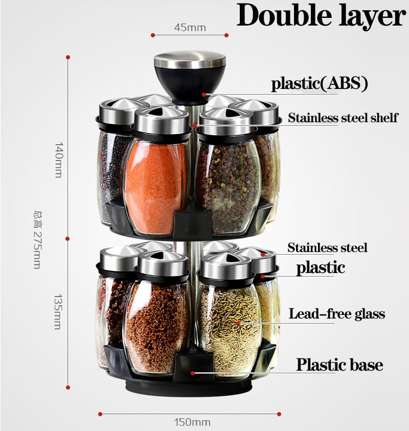Carrousel rotatif pour épices. Glass Rack Detachable Spice Jar Kitchen.