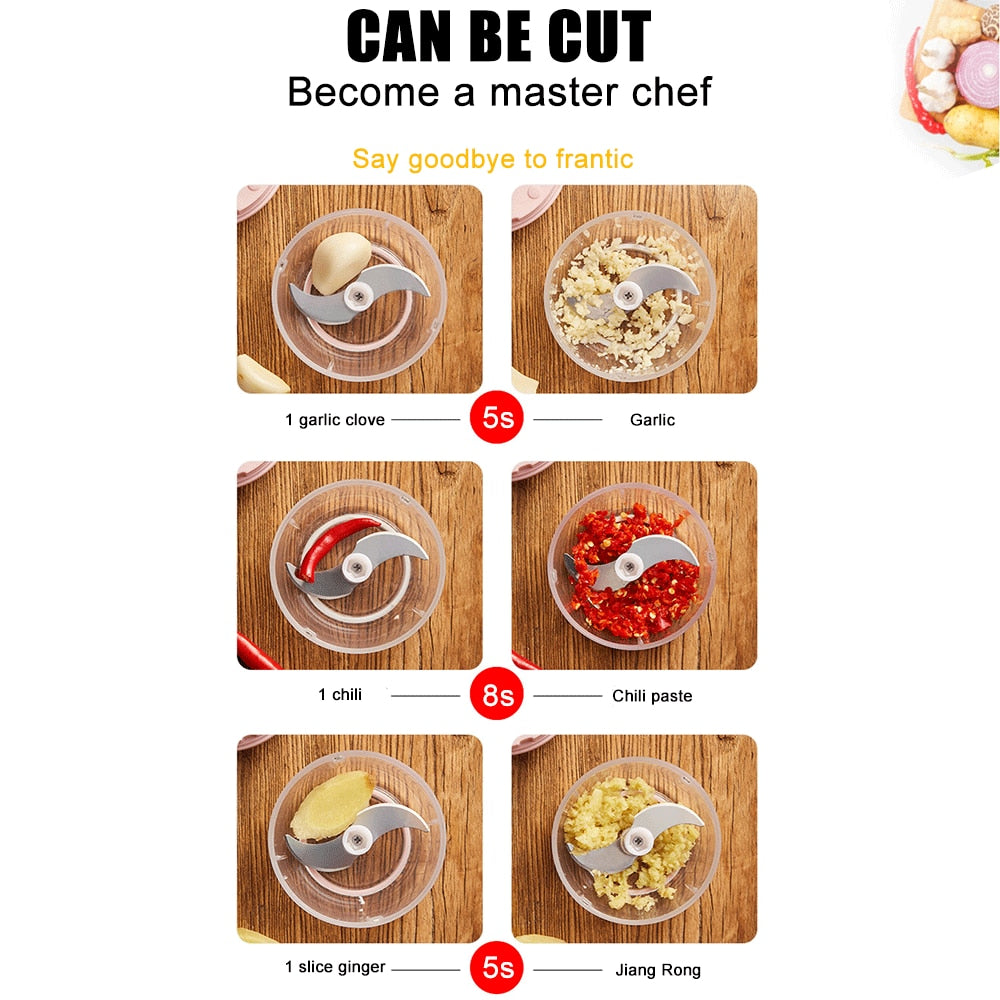 Hachoir électrique mobile avec port USB. Electric Wood Grain Kitchen Chopper Mini USB