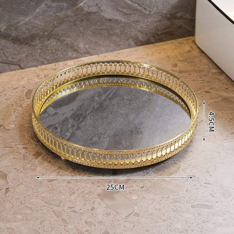 Plateau miroir doré. Oriental Style Round Tray Glass.