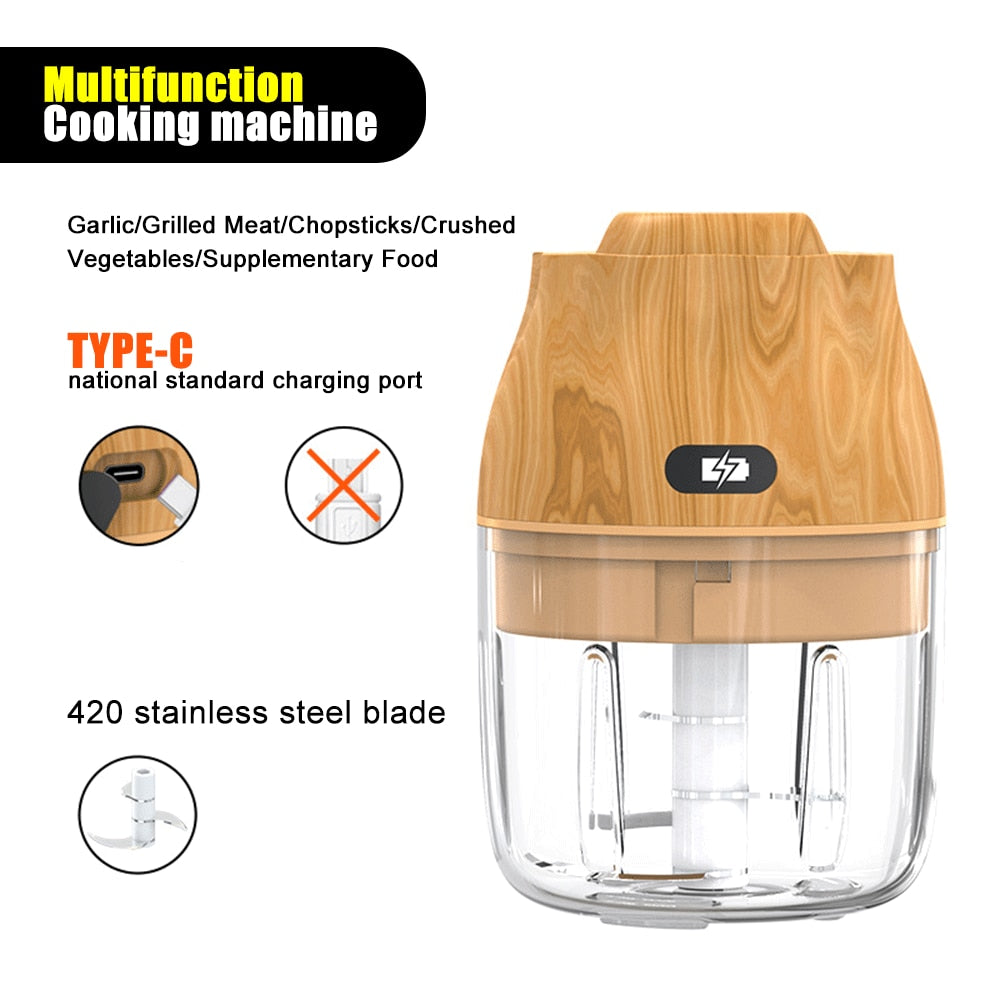 Hachoir électrique mobile avec port USB. Electric Wood Grain Kitchen Chopper Mini USB