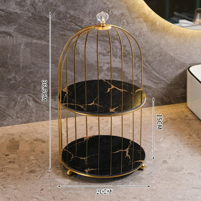 Storage cage for beauty products. Dressing table. Desktop jewelry, lipstick, skincare products. Iron bird cage. 