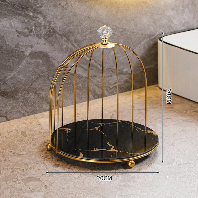 Storage cage for beauty products. Dressing table. Desktop jewelry, lipstick, skincare products. Iron bird cage. 