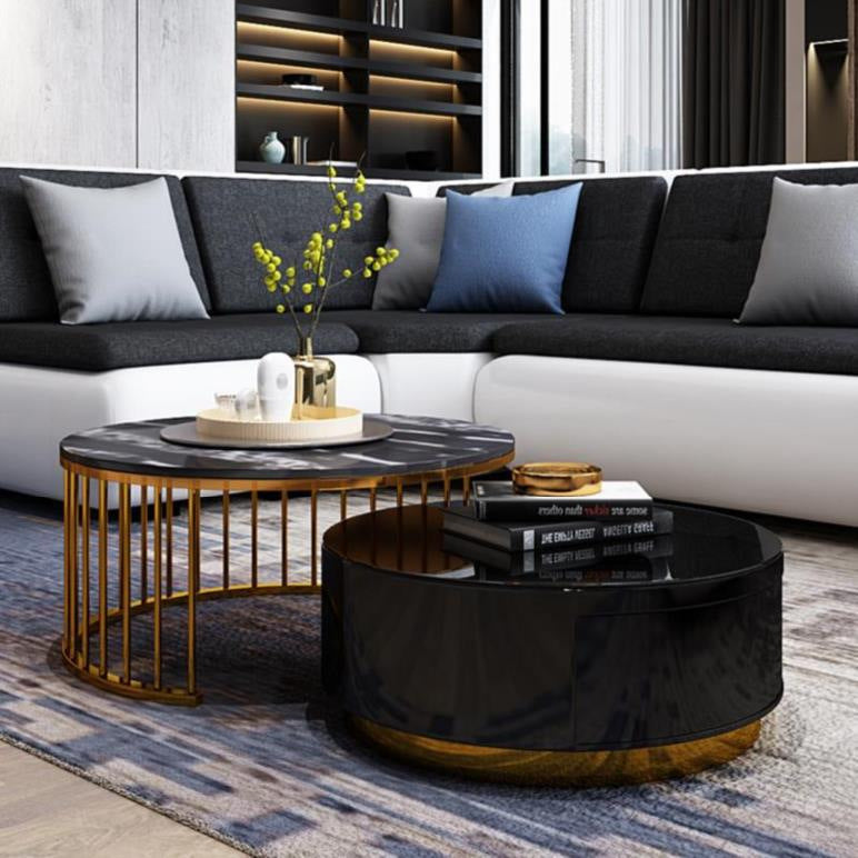Duo de tables basses gigogne en marbre. Fashion Marble Round Coffee Table.