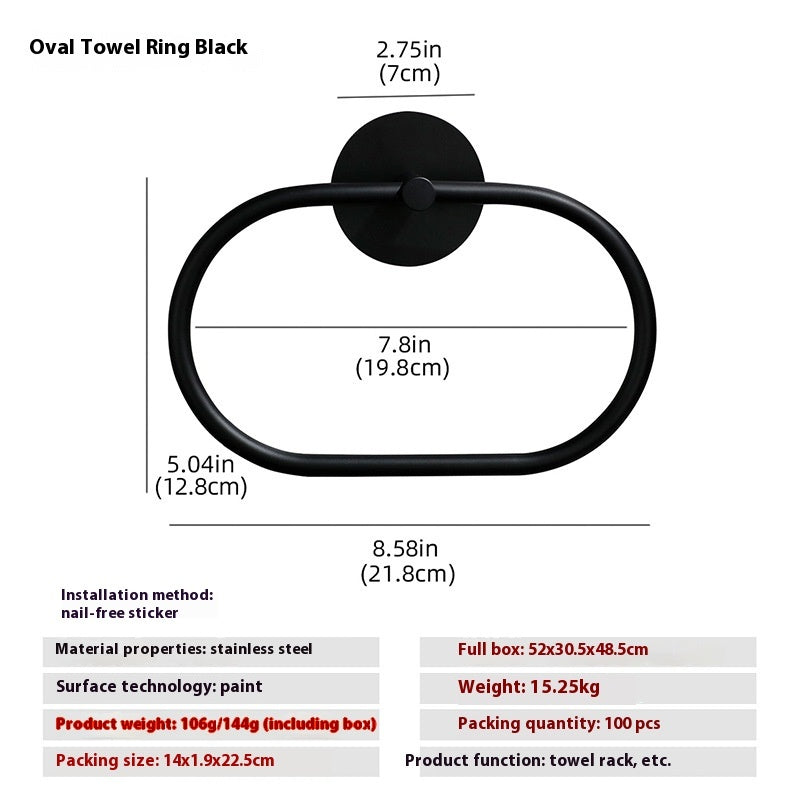 Anneau porte-serviettes de salle de bain en acier inoxydable sans perforation