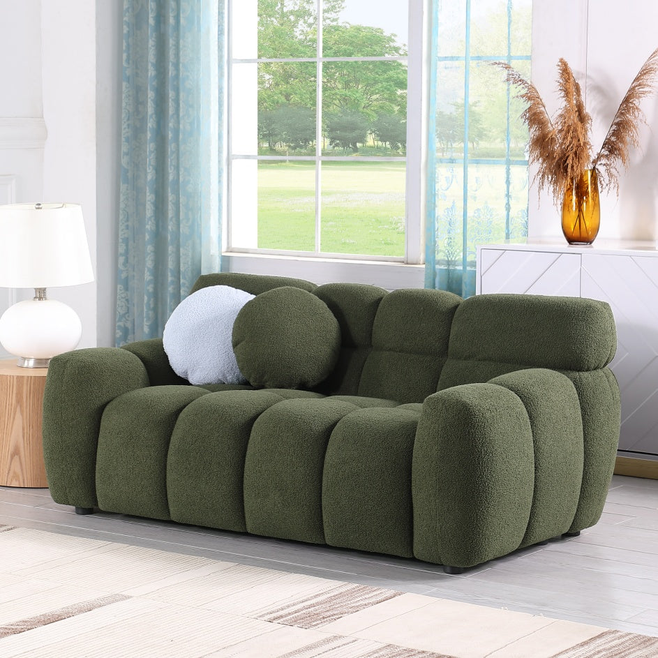64.96 Length ,35.83inch Deepth, For USA People only, Marshmallow Sofa,boucle Sofa ,2 Seater, Olive Green BOUCLE