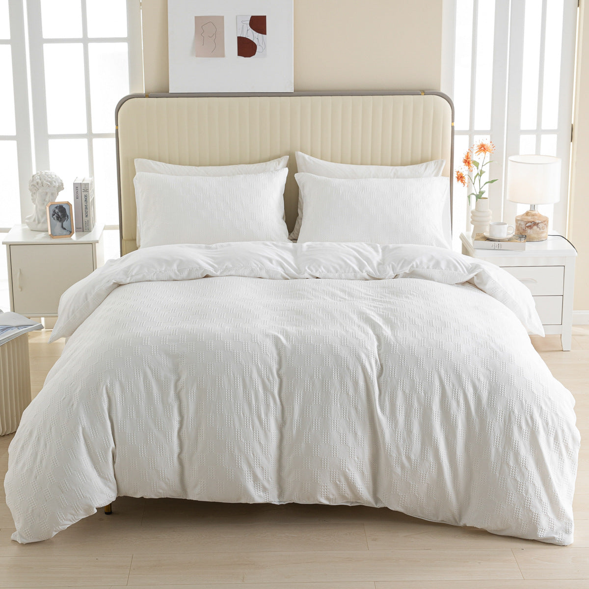 Parure de lit blanc 3 pièces. White Bedding Set Luxury.