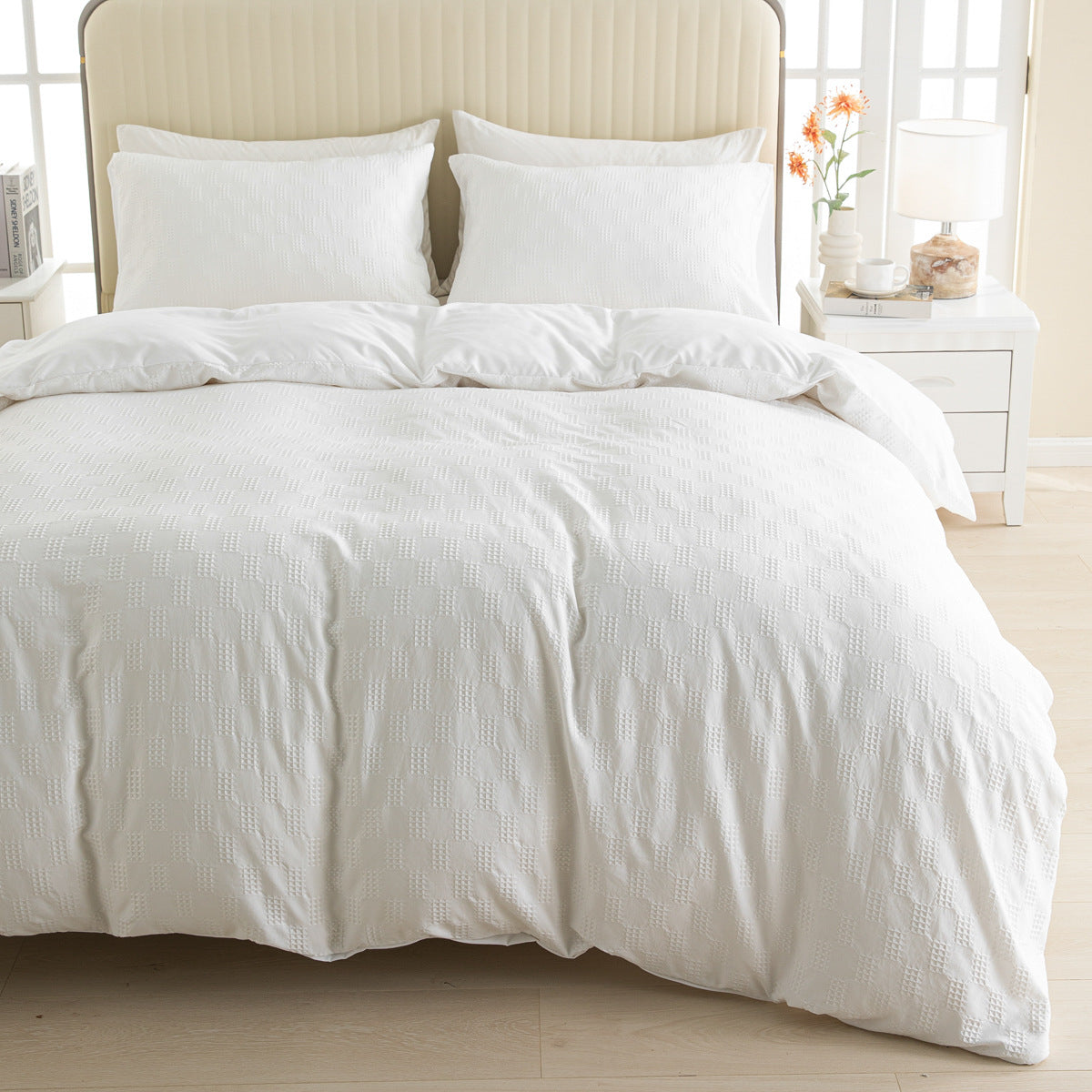 Parure de lit blanc 3 pièces. White Bedding Set Luxury.